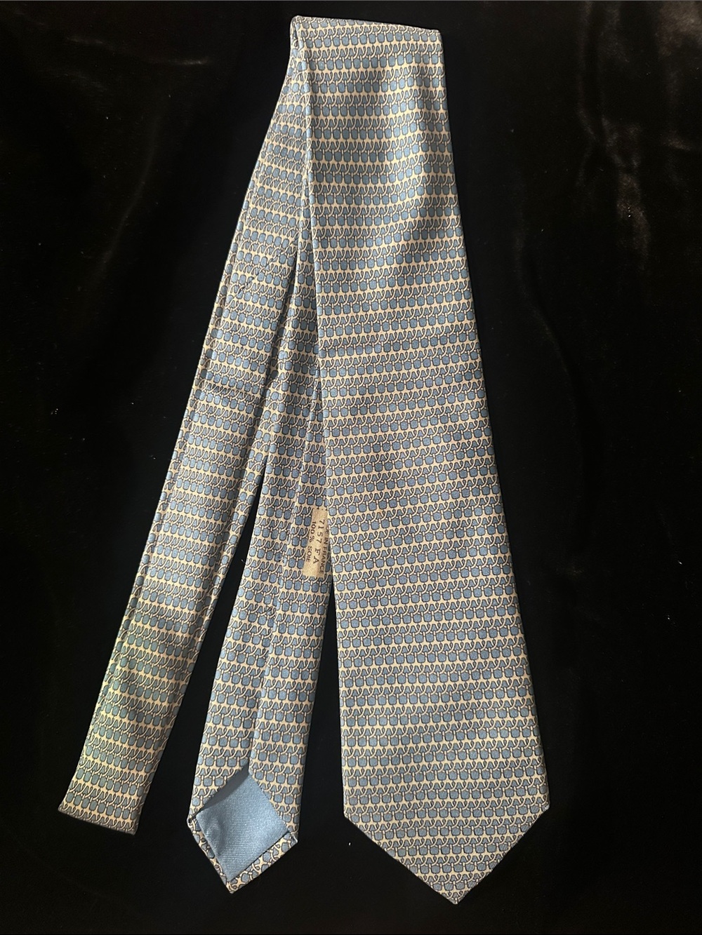 Hermes Light Blue Printed Silk Tie